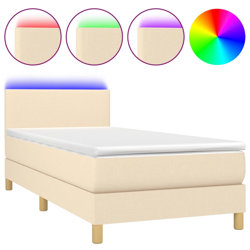 Sommier à lattes de lit avec matelas LED Crème 100x200 cm Tissu - XIOS