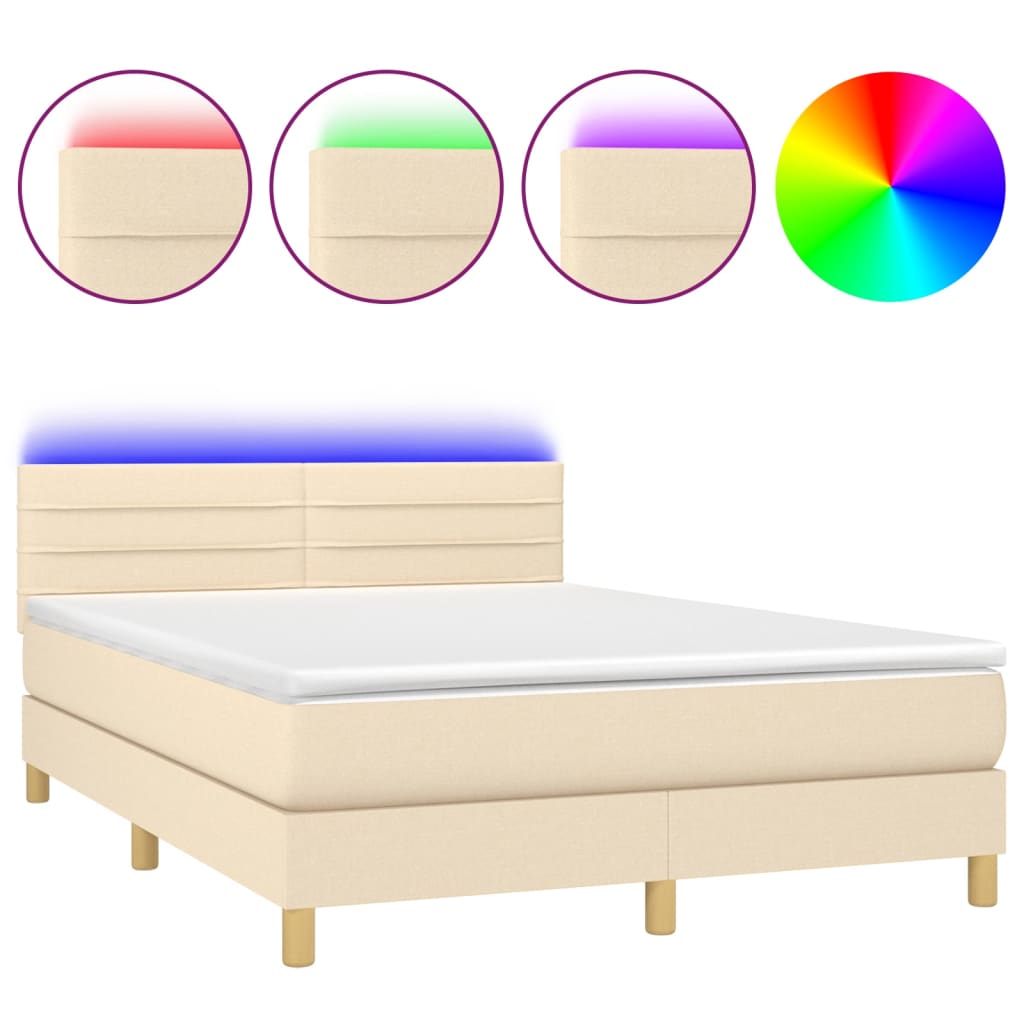 Sommier à lattes de lit avec matelas LED Crème 140x200 cm Tissu - XIOS