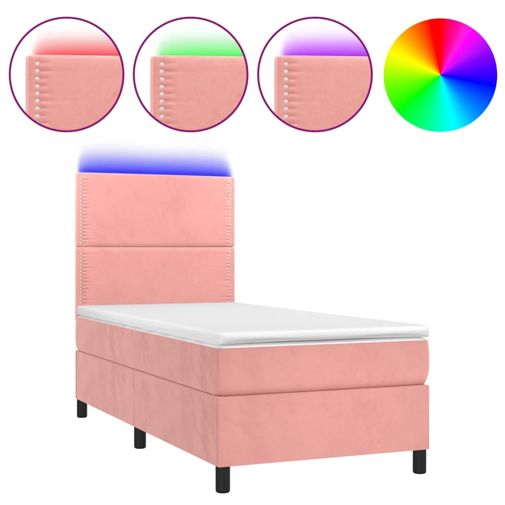 Sommier à lattes de lit avec matelas LED Rose 90x200 cm Velours - XIOS