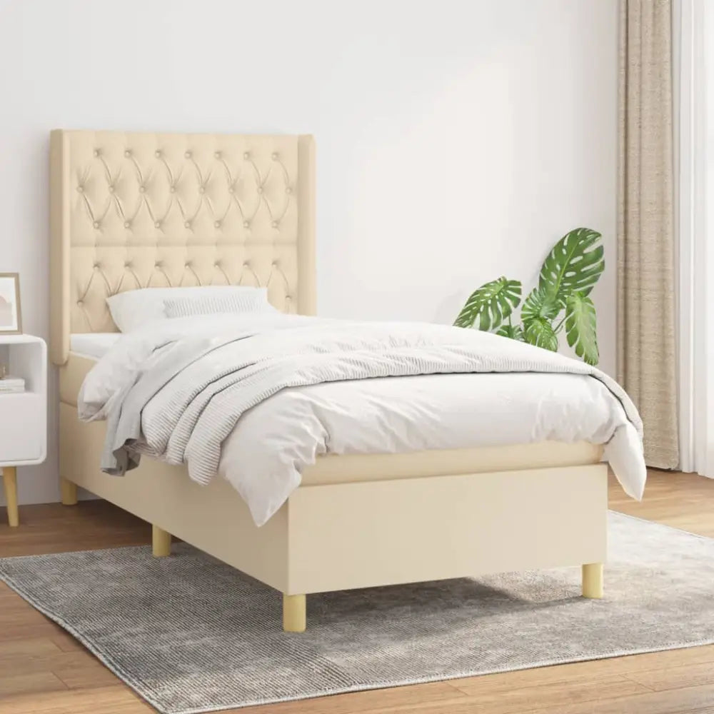 Sommier à lattes de lit et matelas Crème 90x190 cm Tissu - XIOS