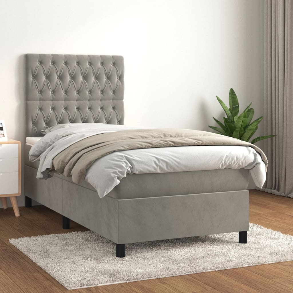 Sommier à lattes de lit et matelas Gris clair 100x200cm Velours - XIOS
