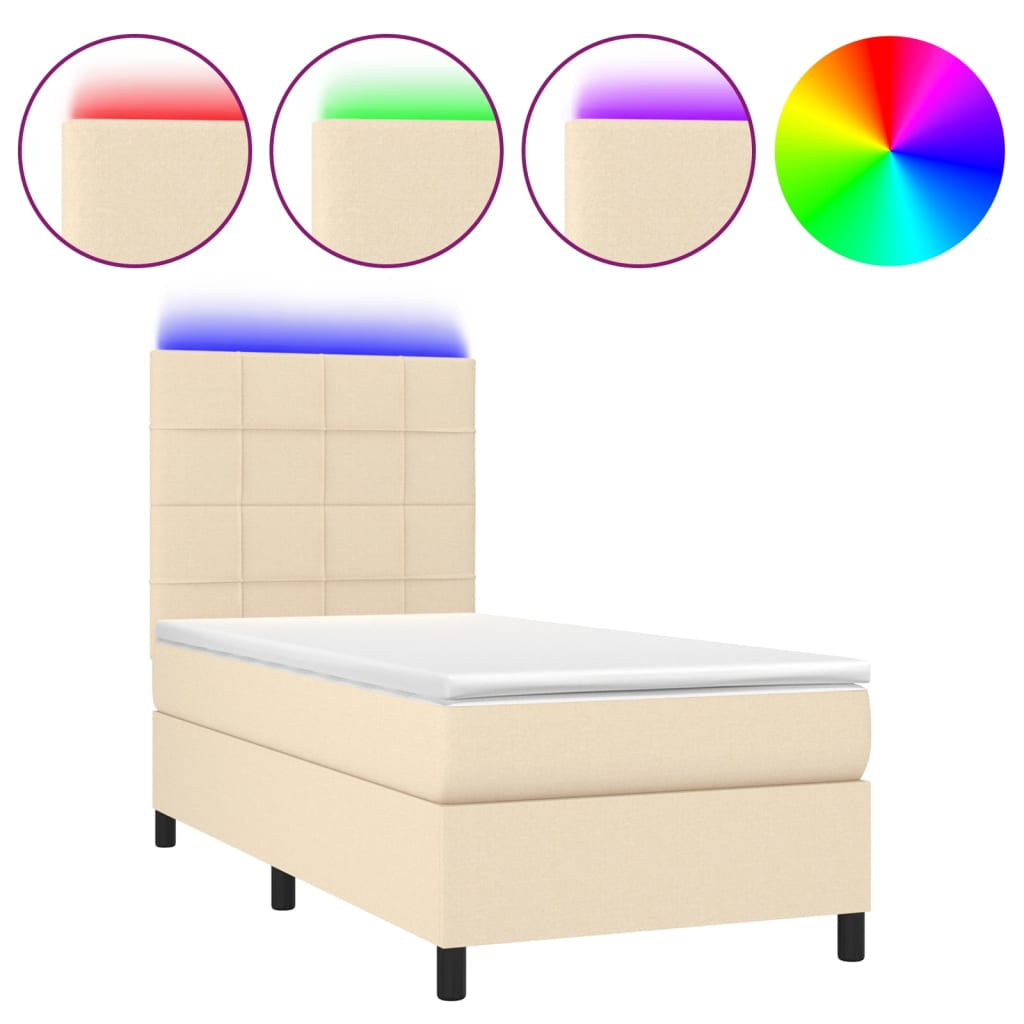 Sommier à lattes de lit et matelas et LED Crème 90x190 cm Tissu - XIOS