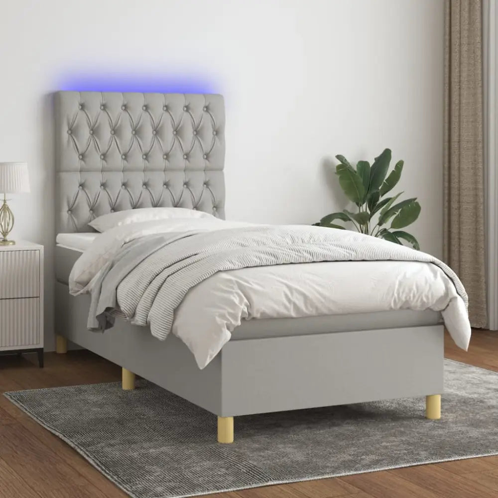 Sommier à lattes de lit et matelas et LED Gris clair 90x200cm - XIOS
