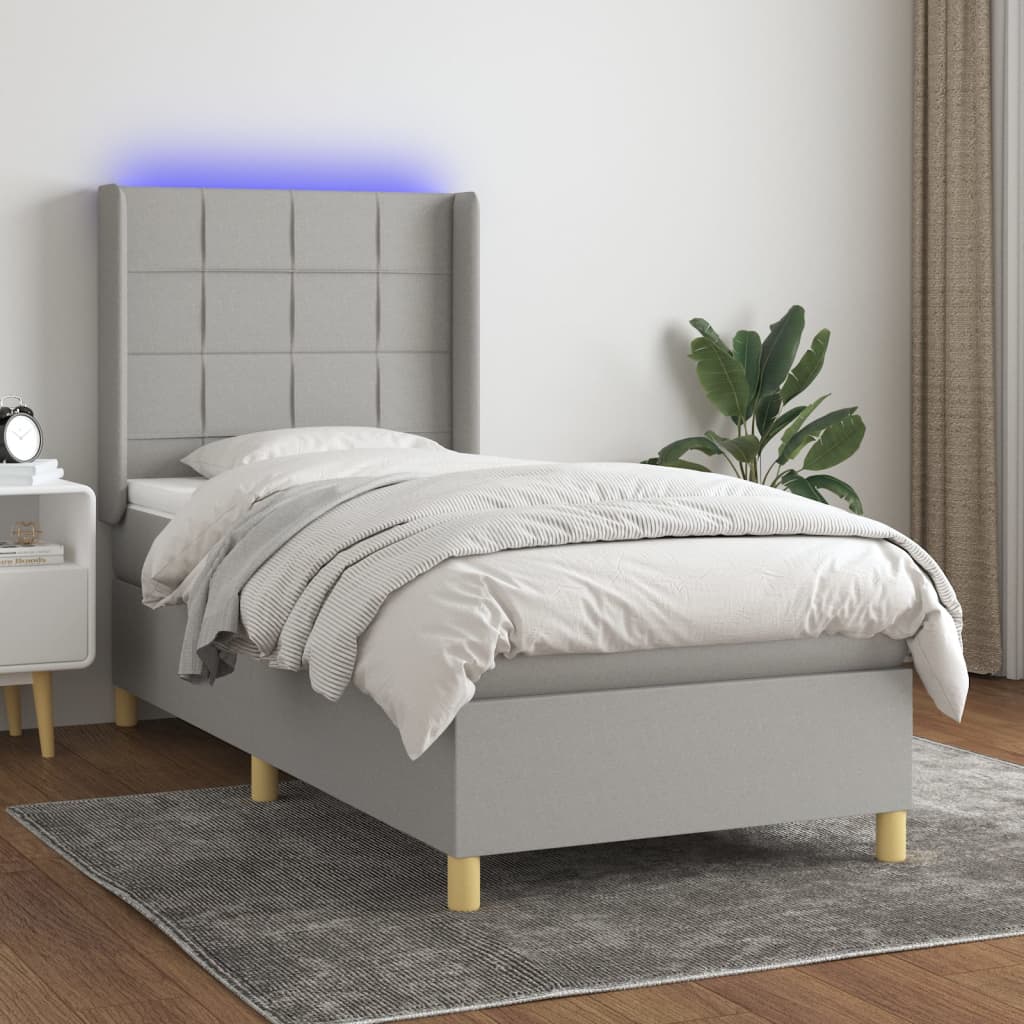 Sommier à lattes de lit matelas LED Gris clair 90x190cm Tissu - XIOS
