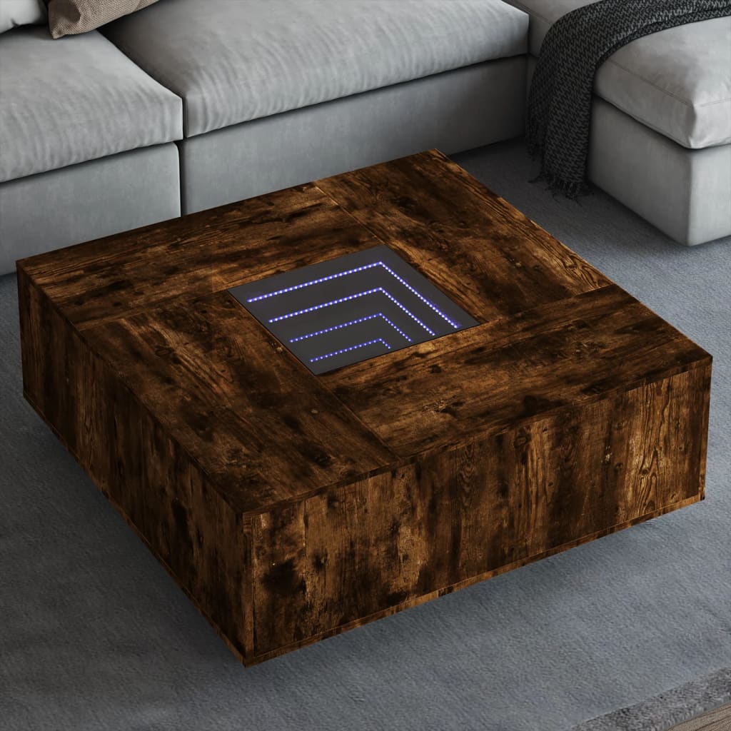 Table basse avec LED infini chêne fumé 100x100x40 cm - XIOS