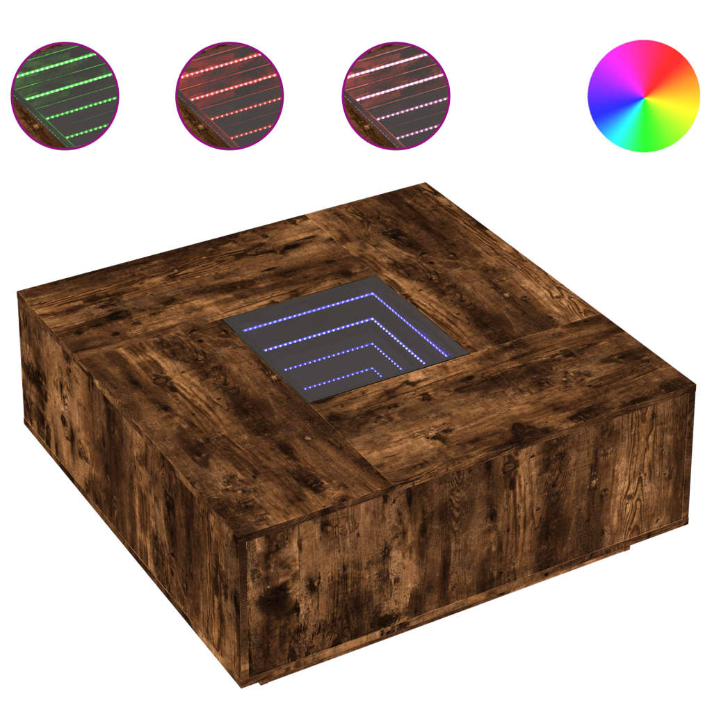 Table basse avec LED infini chêne fumé 100x100x40 cm - XIOS