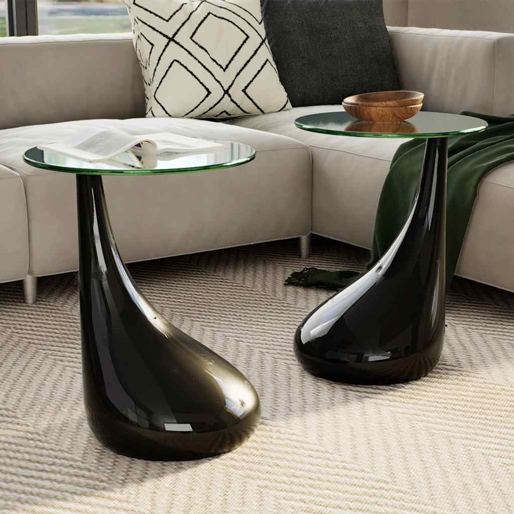 Table basse et dessus de table Verre rond Noir brillant 2 pcs - XIOS