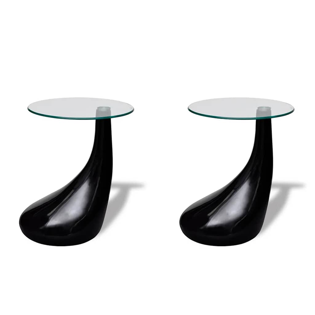 Table basse et dessus de table Verre rond Noir brillant 2 pcs - XIOS