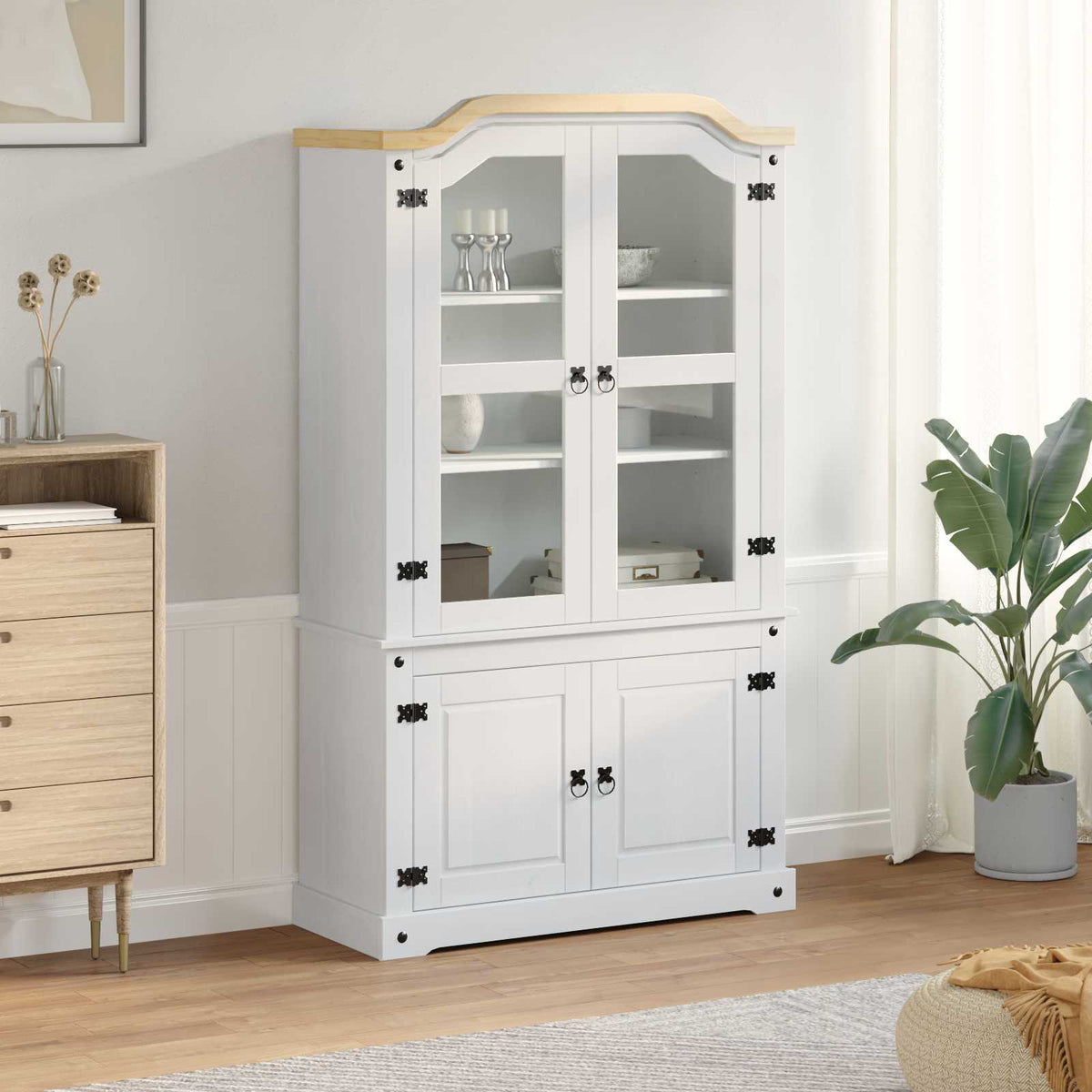 Vitrine Blanc 103,5 x 42 x 180 cm Pin massif - XIOS