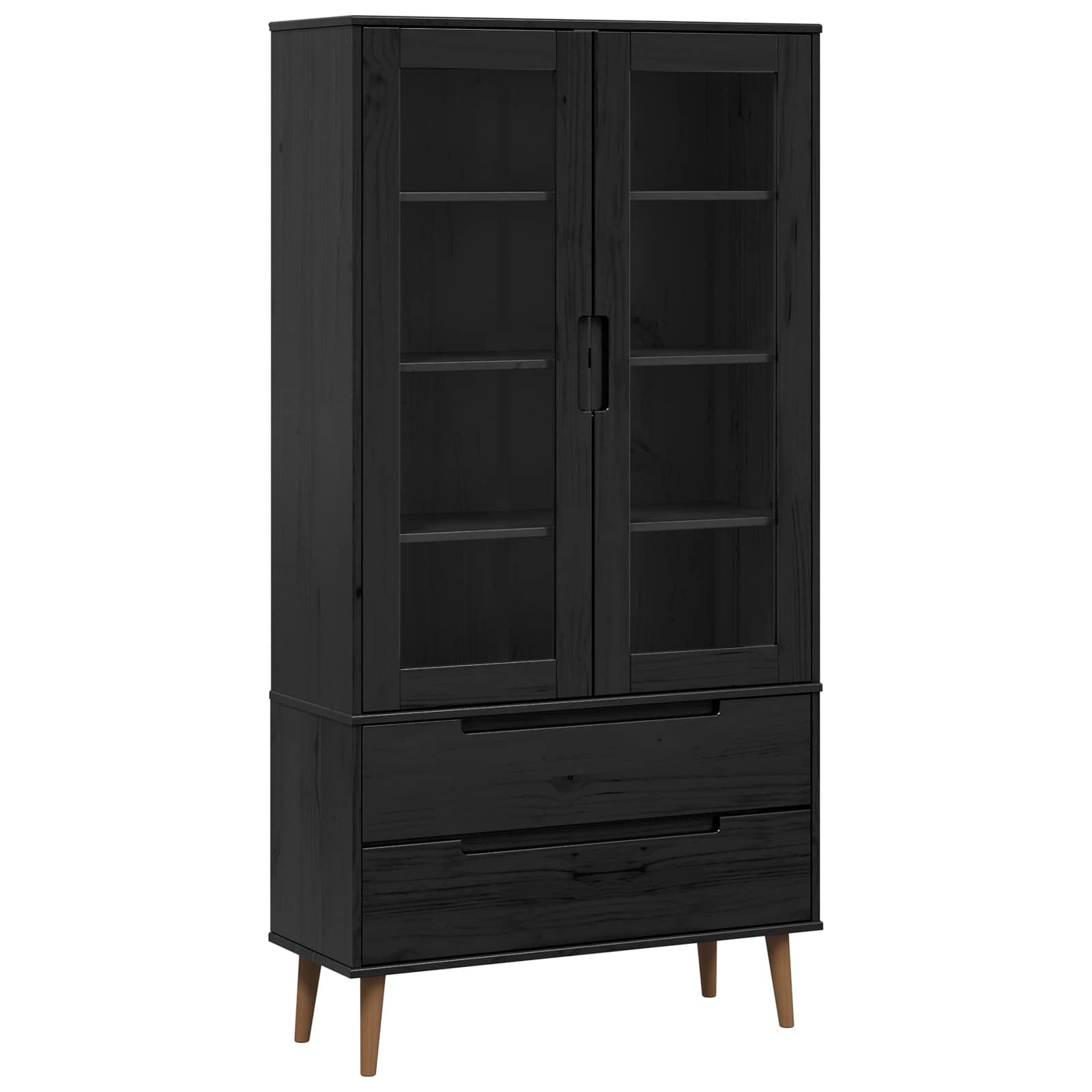 Vitrine en Verre MOLDE 90 x 35 x 175 cm Bois de pin massif Noir - XIOS