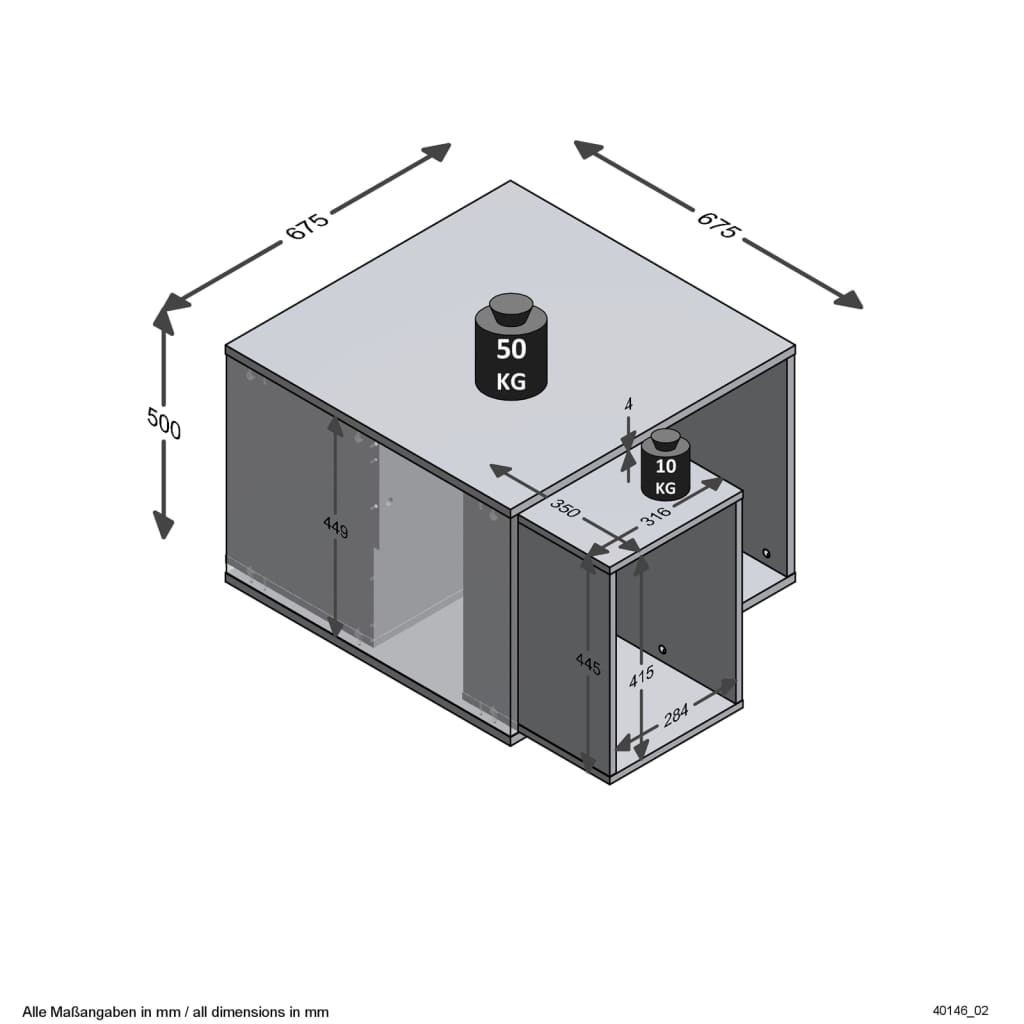 FMD Table basse avec 2 tables d'appoint 67,5x67,5x50 cm Blanc et béton Tables basses FMD   