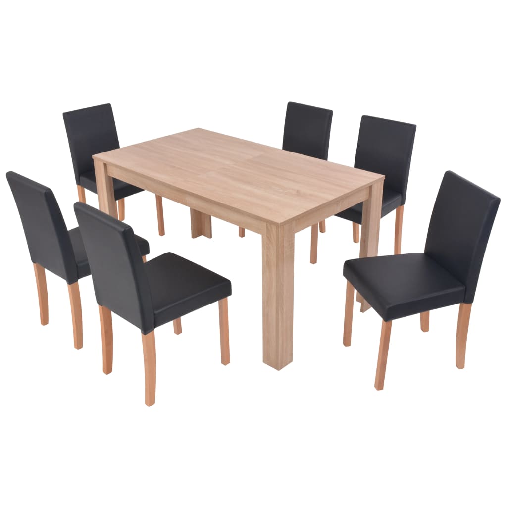 Table et chaises 7 pcs Cuir synthétique Chêne Noir Meubles de salle à manger vidaXL   