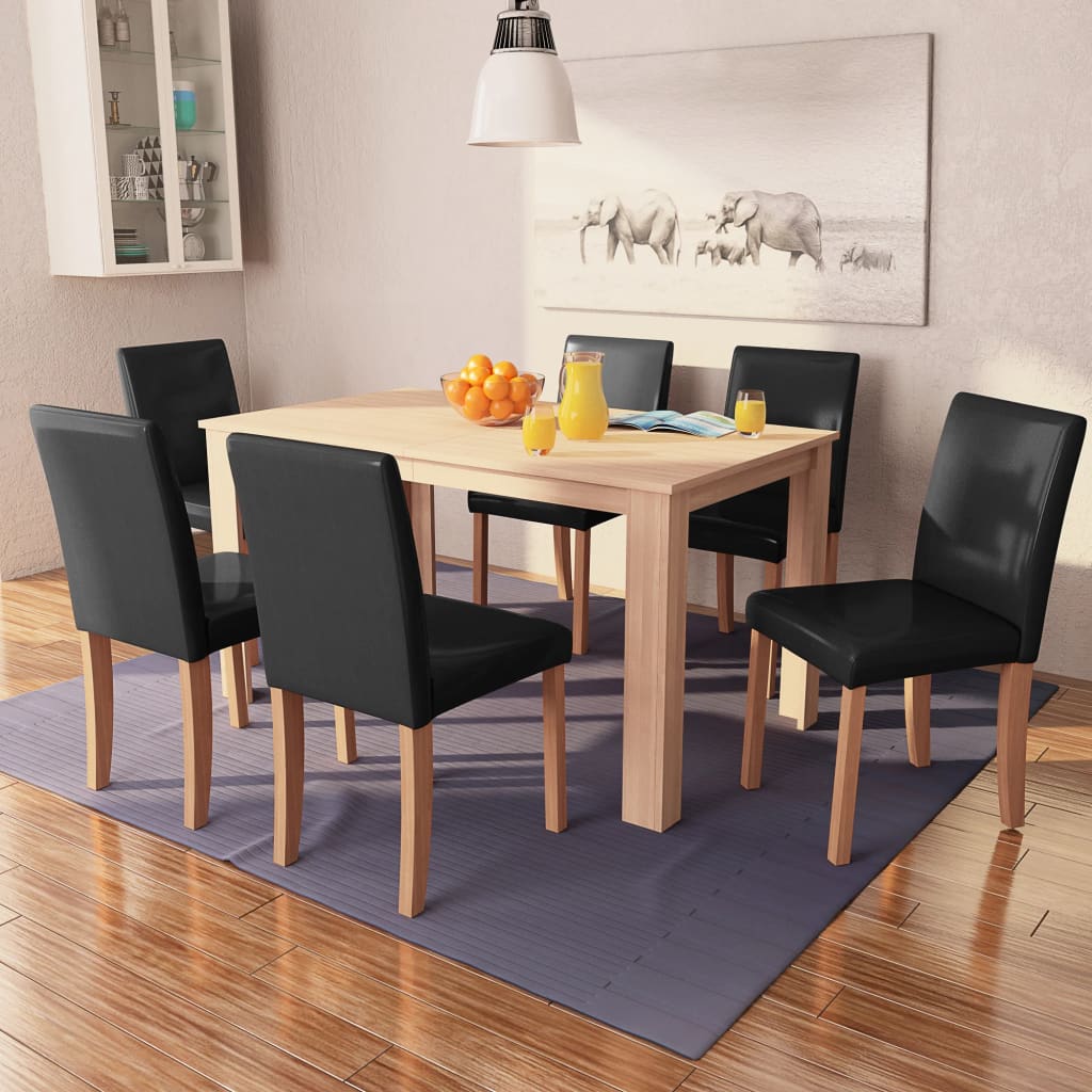 Table et chaises 7 pcs Cuir synthétique Chêne Noir Meubles de salle à manger vidaXL   