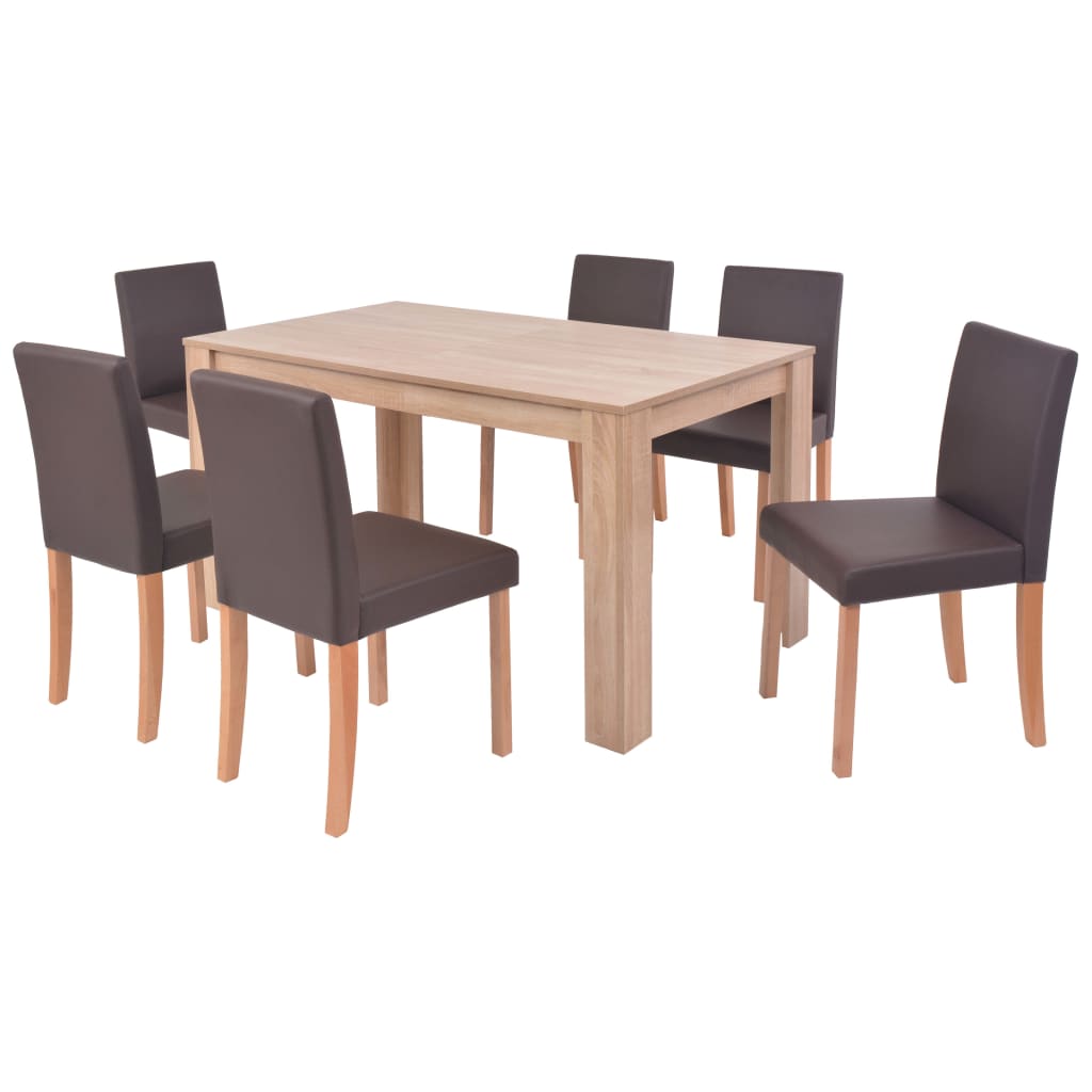 Table et chaises 7 pcs Cuir synthétique Chêne Marron Meubles de salle à manger vidaXL   