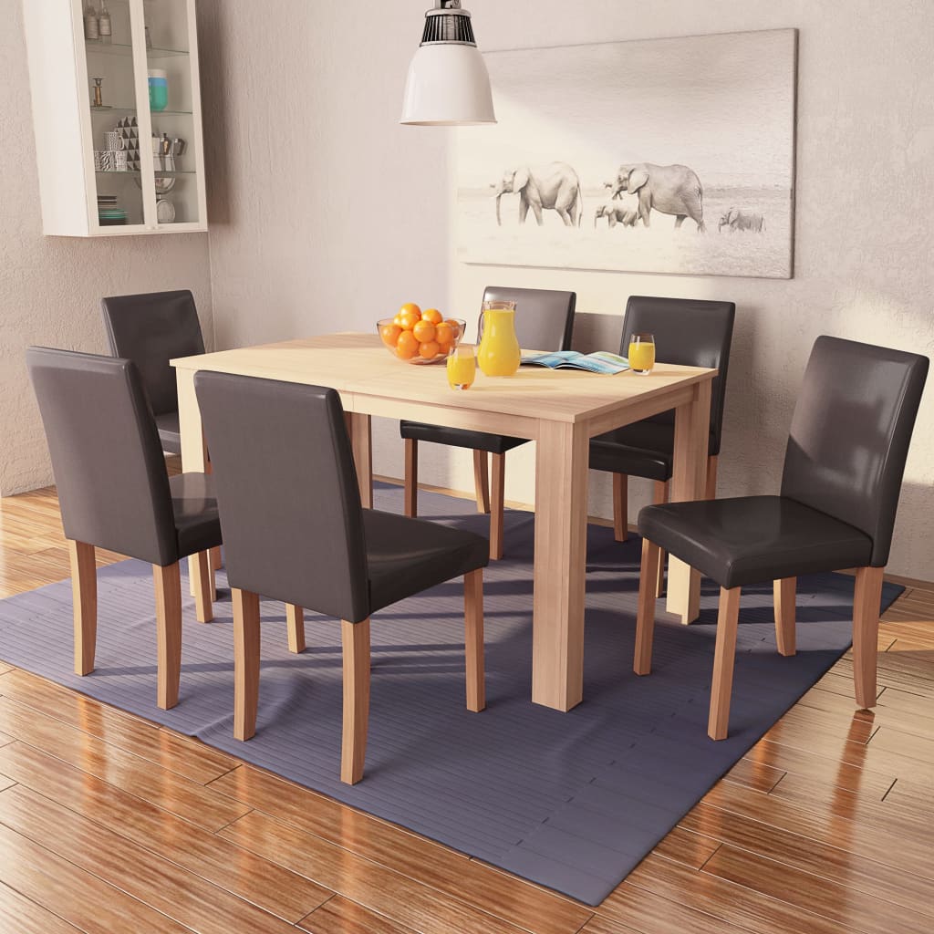 Table et chaises 7 pcs Cuir synthétique Chêne Marron Meubles de salle à manger vidaXL   