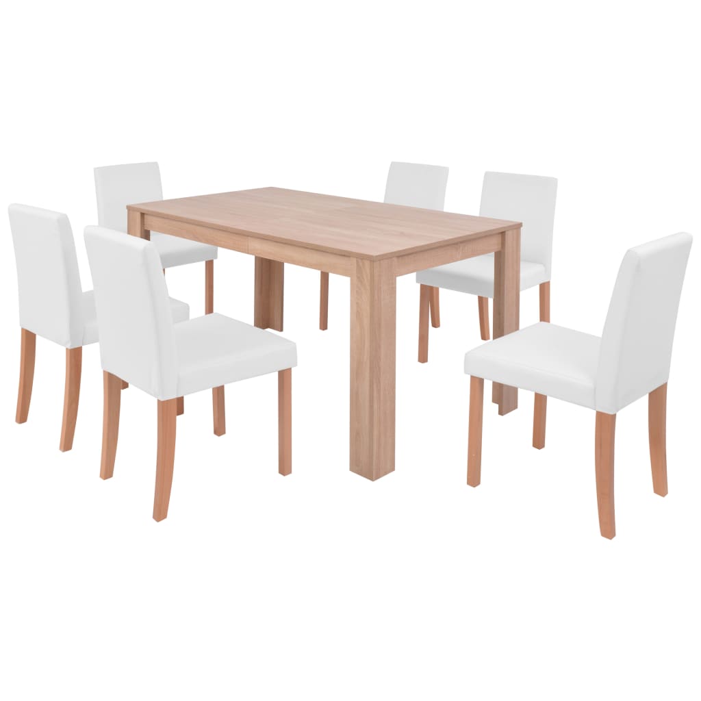 Table et chaises 7 pcs Cuir synthétique Chêne Couleur crème Meubles de salle à manger vidaXL   