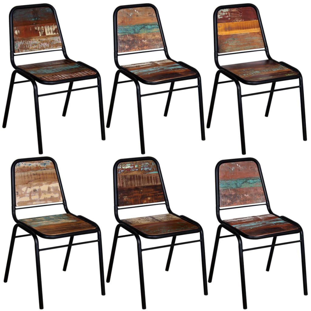 Chaises à manger lot de 6 bois de récupération solide Chaises de cuisine vidaXL   