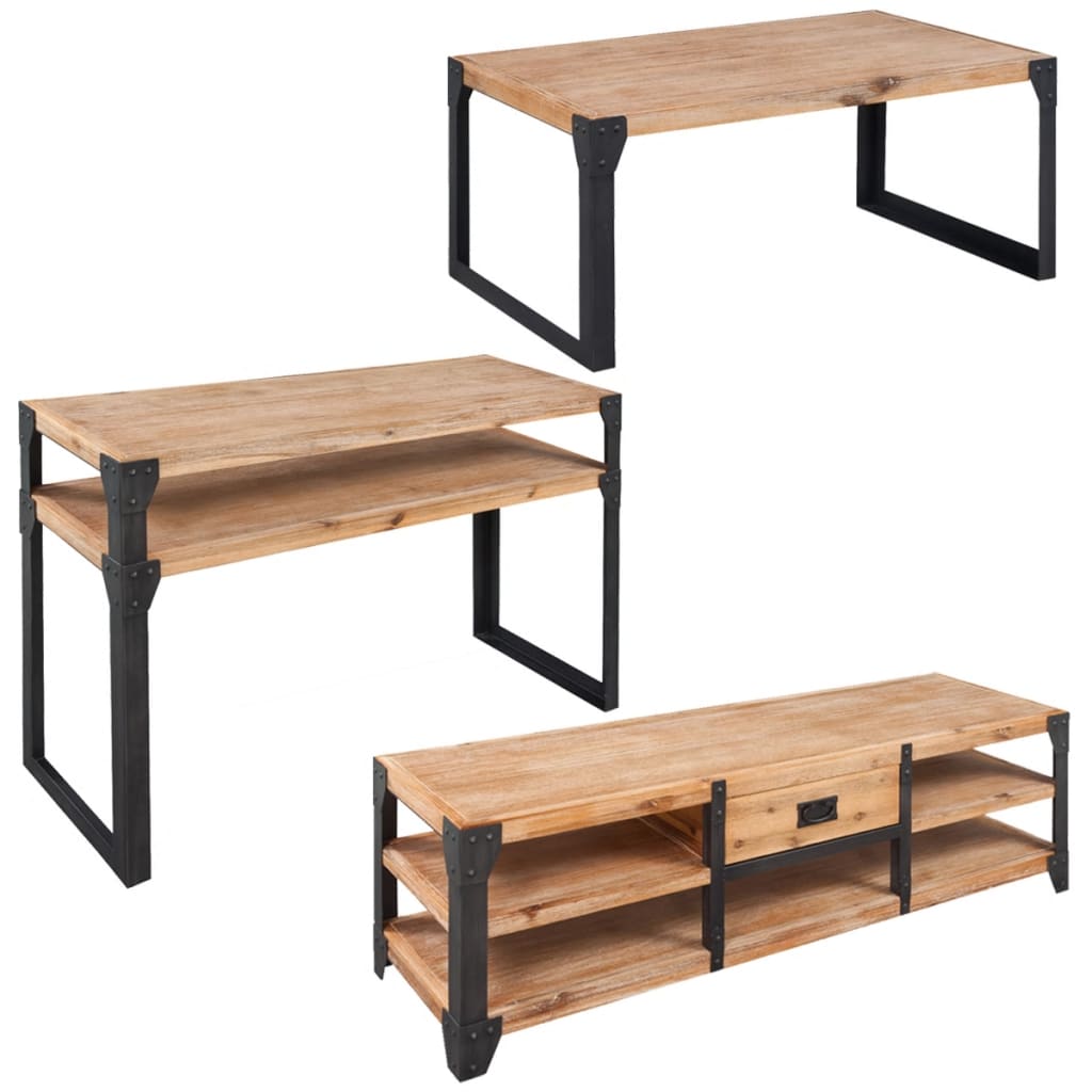 Mobilier de salon 3 pièces Bois d'acacia massif Ensembles de meubles de salon-séjour vidaXL   
