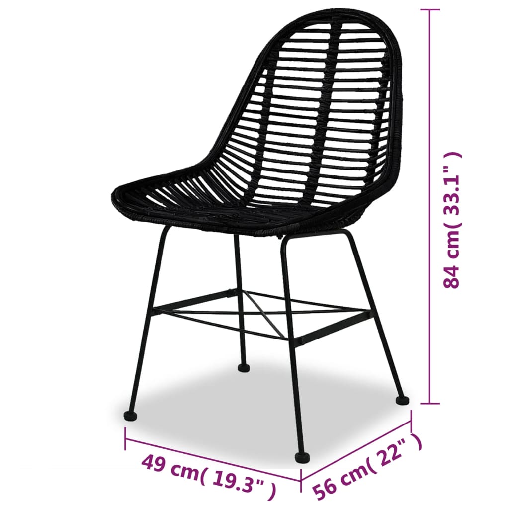 Chaises à manger lot de 2 noir rotin naturel Chaises de cuisine vidaXL   