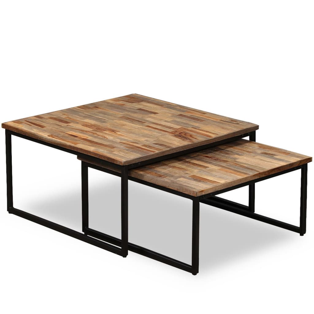 Table basse gigogne 2 pcs Teck massif de récupération Tables basses vidaXL   