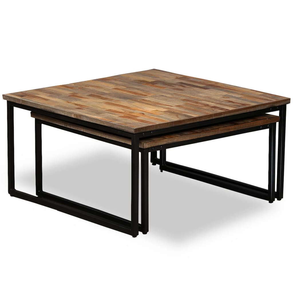 Table basse gigogne 2 pcs Teck massif de récupération Tables basses vidaXL   