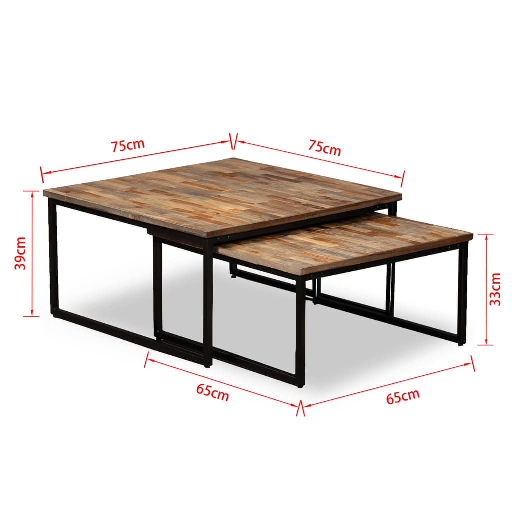 Table basse gigogne 2 pcs Teck massif de récupération Tables basses vidaXL   