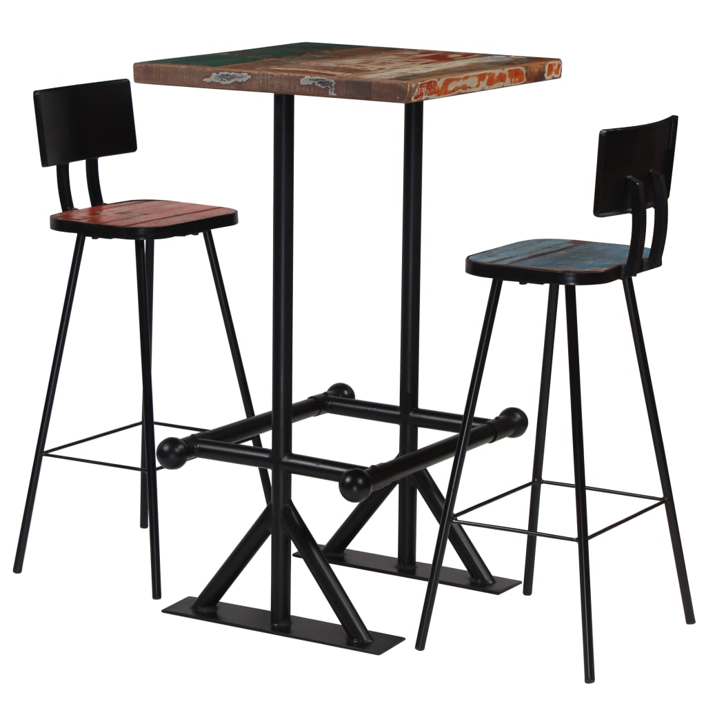 Mobilier de bar 3 pcs Bois de récupération massif Multicolore Meubles de salle à manger vidaXL   