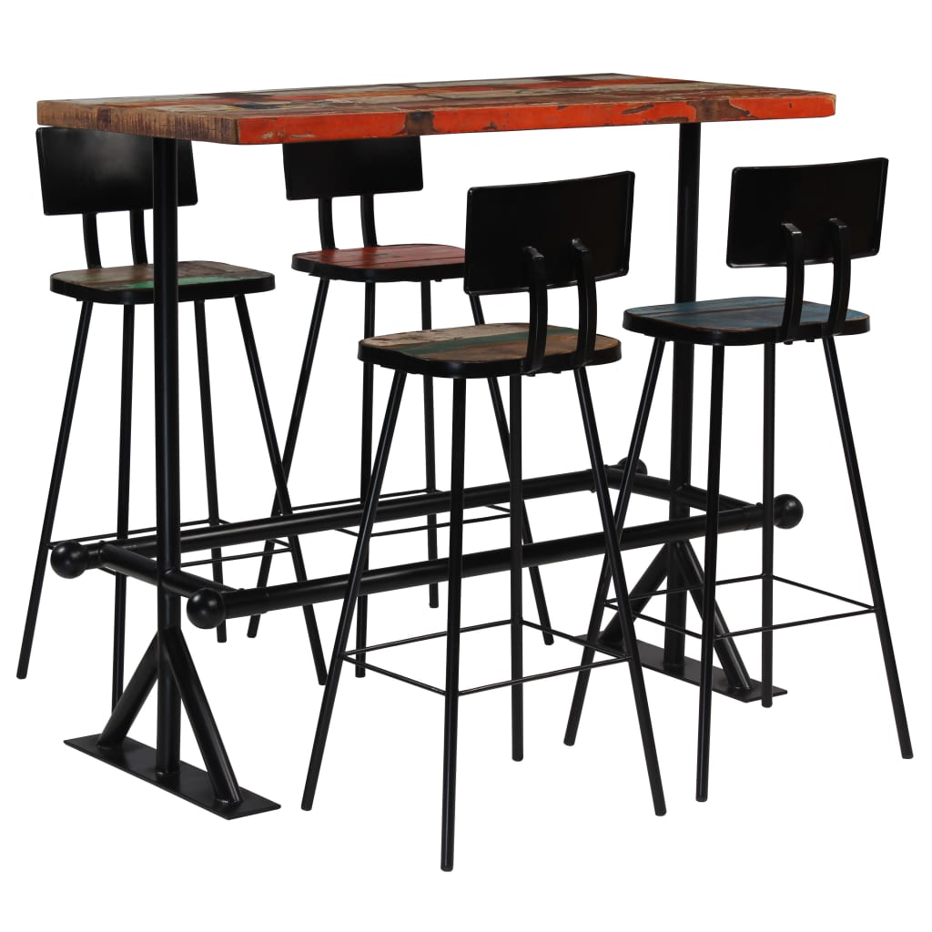 Mobilier de bar 5 pcs Bois de récupération massif Multicolore Meubles de salle à manger vidaXL   