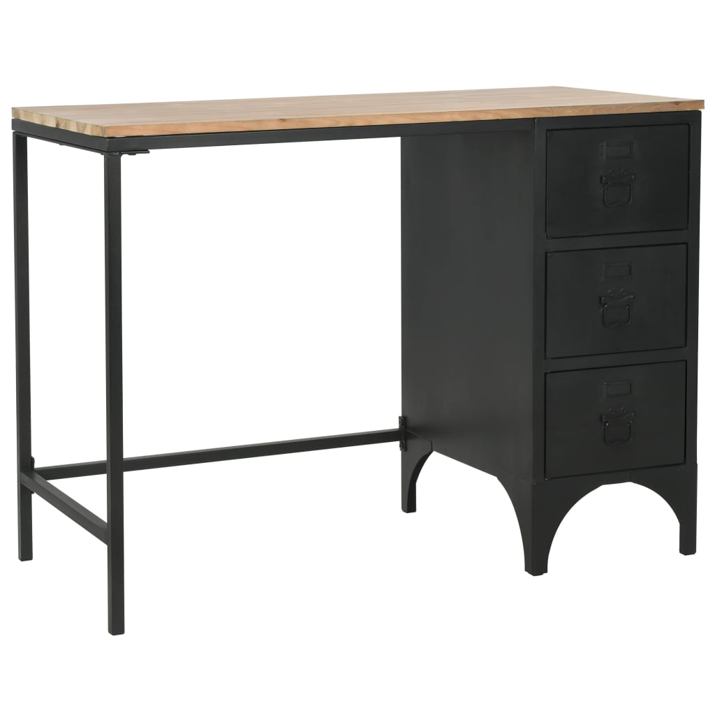 Bureau à piédestal unique Bois de sapin et acier 100x50x76 cm Bureaux vidaXL   