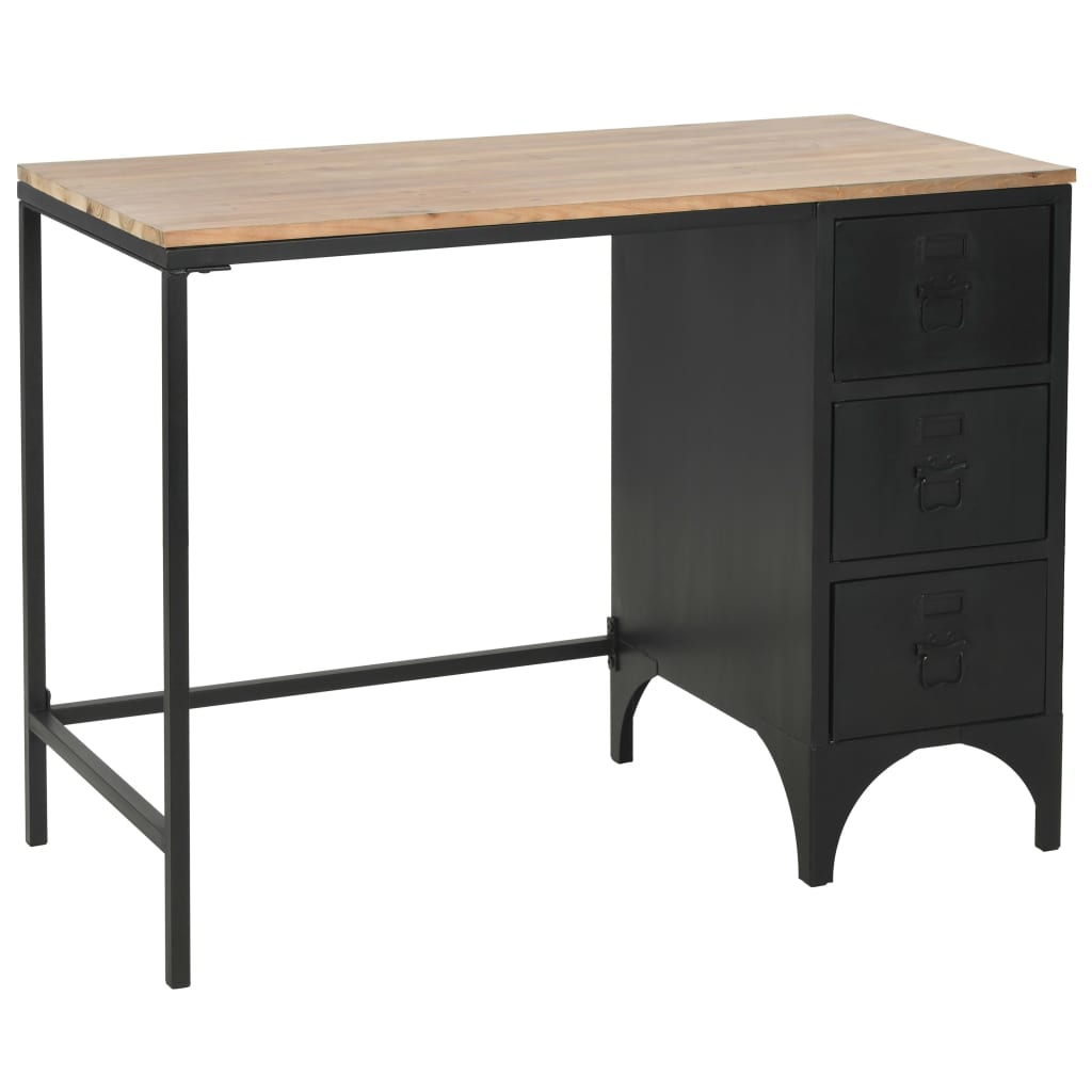 Bureau à piédestal unique Bois de sapin et acier 100x50x76 cm Bureaux vidaXL   