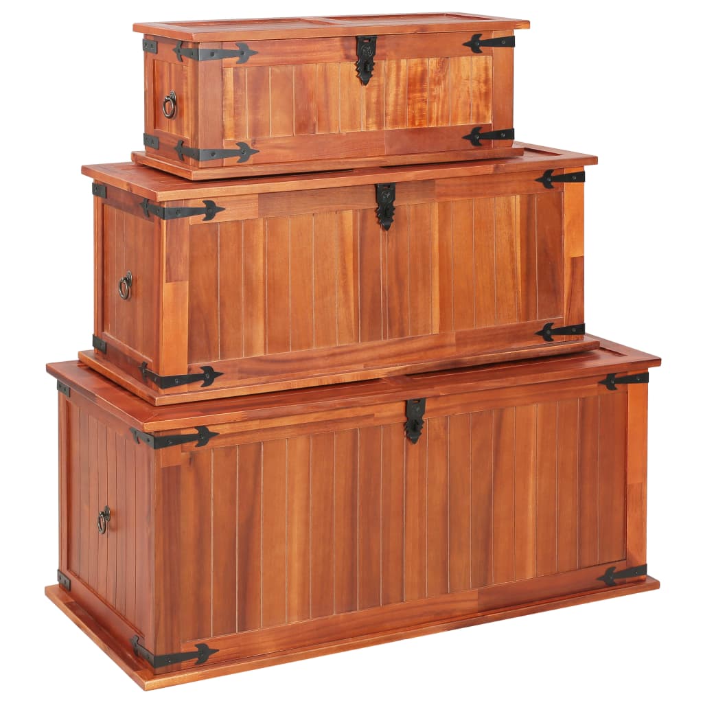 Coffres de rangement 3 pcs Bois d'acacia solide Coffres de rangement vidaXL   