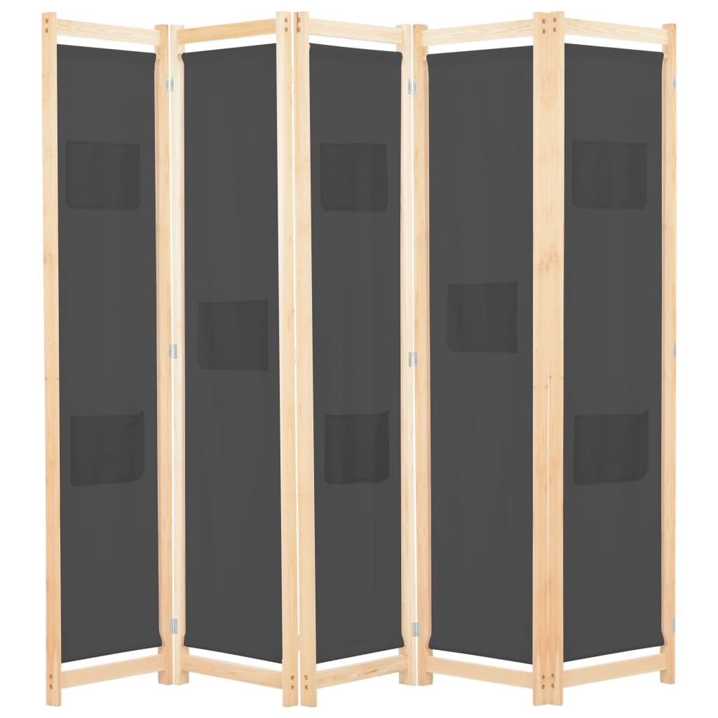 Cloison de séparation 5 panneaux Gris 200 x 170 x 4 cm Tissu Séparateurs de pièces vidaXL   