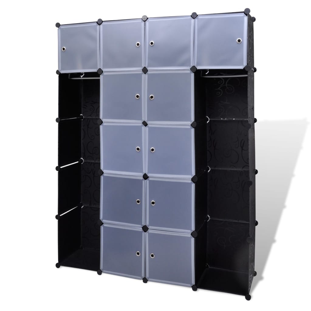 Armoire modulaire 14 compartiments Noir et blanc 37x146x180,5cm Armoires vidaXL   