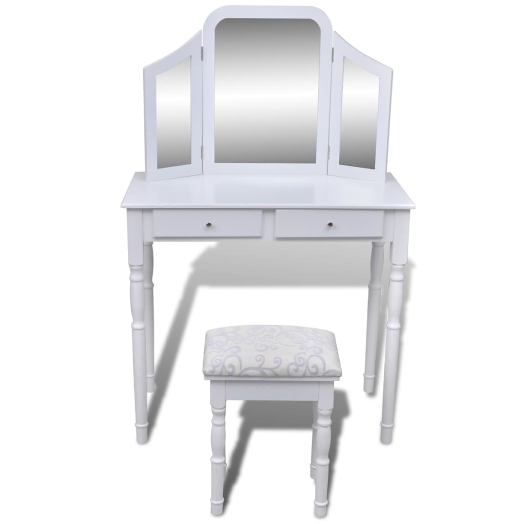Coiffeuse avec miroir et tabouret 2 tiroirs Blanc Coiffeuses vidaXL   