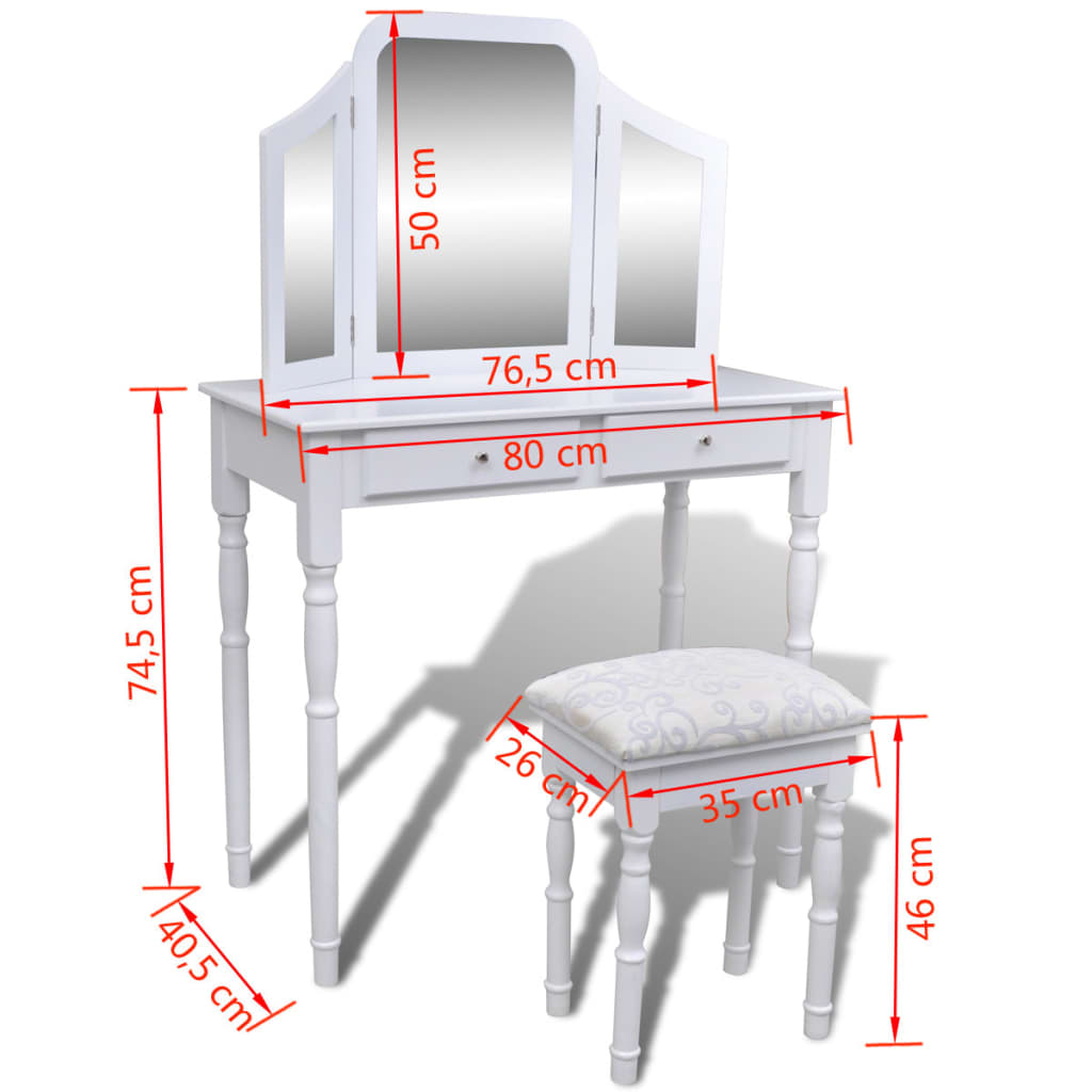 Coiffeuse avec miroir et tabouret 2 tiroirs Blanc Coiffeuses vidaXL   