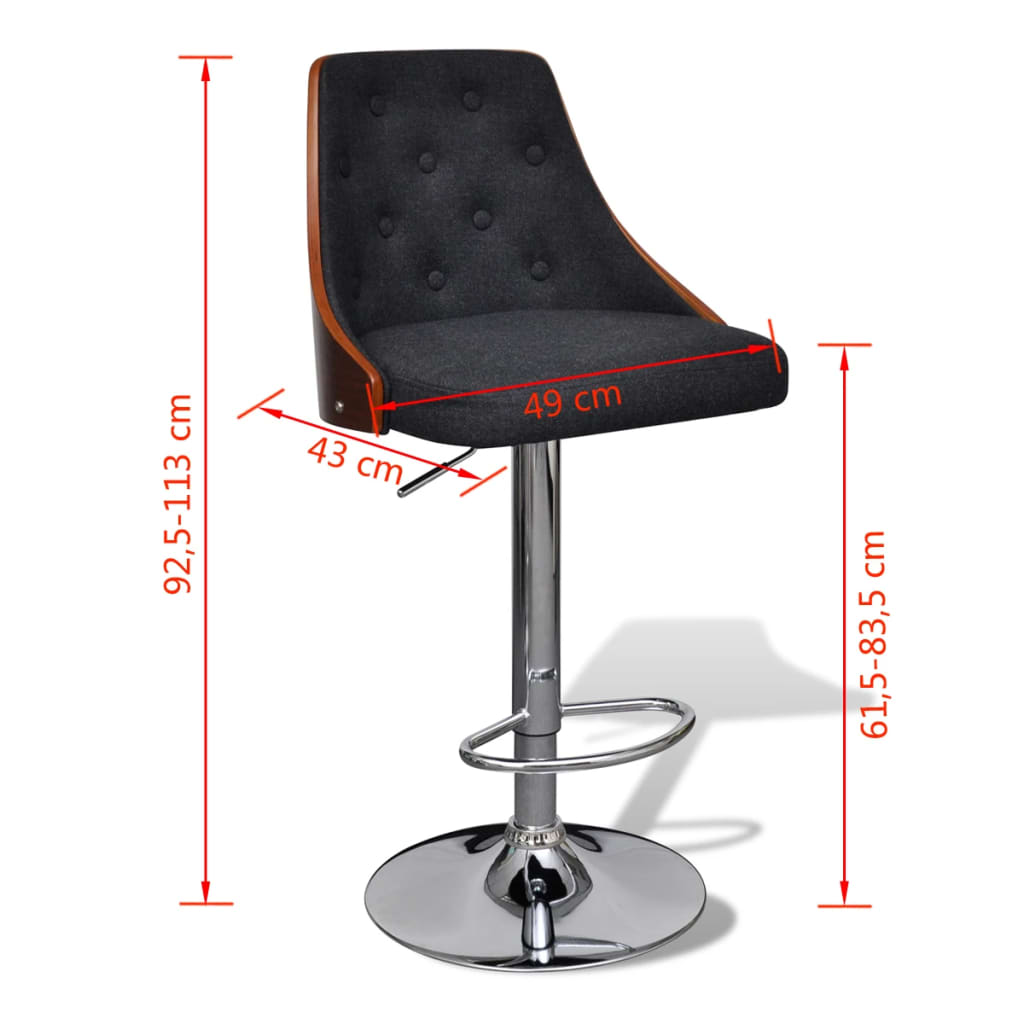 Tabourets de bar lot de 2 bois courbé et tissu Tabourets de bar vidaXL   