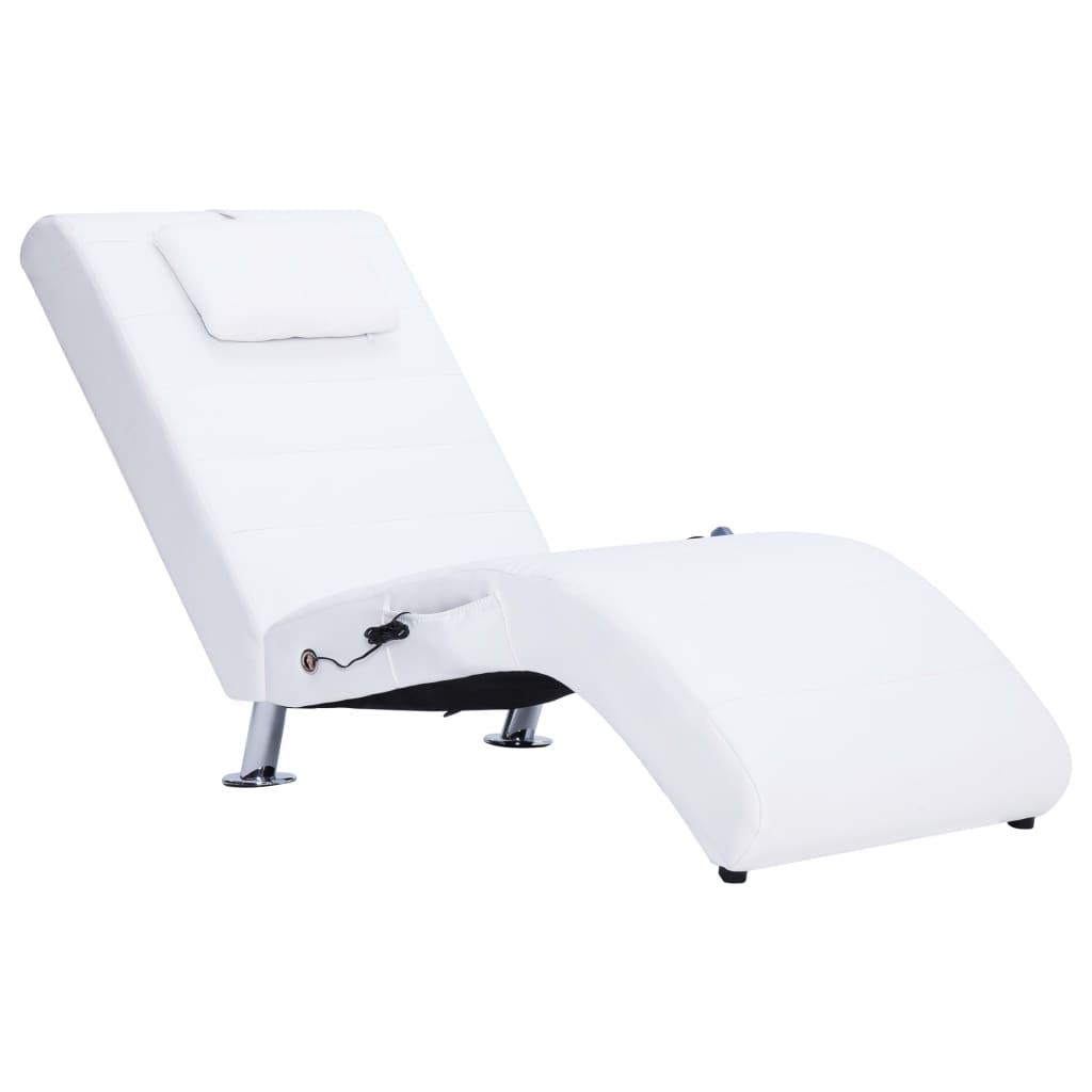 Chaise longue de massage avec oreiller Blanc Similicuir Chaises longues vidaXL   