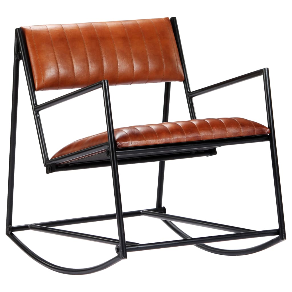 Chaise à bascule Marron Cuir véritable Fauteuils à bascule vidaXL   