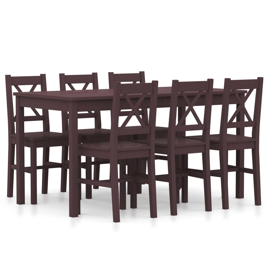 Ensemble de salle à manger 7 pcs Pinède Marron foncé Meubles de salle à manger vidaXL   