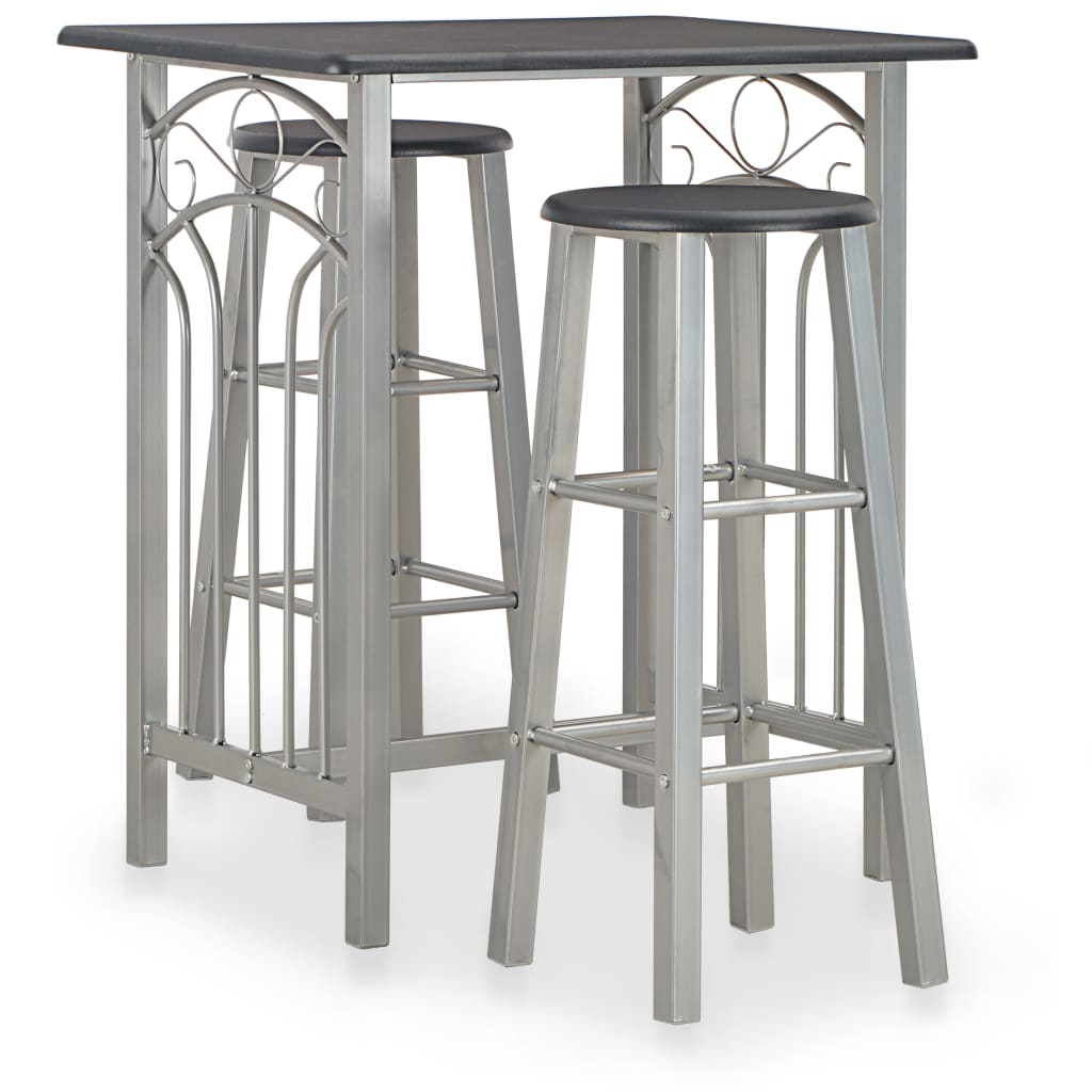 Ensemble de bar 3 pcs Bois et acier Noir Meubles de salle à manger vidaXL   