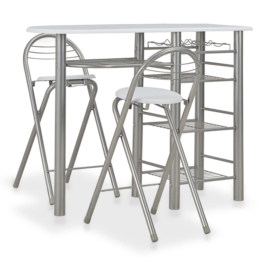 Ensemble de bar avec étagères 3 pcs Bois et acier Blanc Meubles de salle à manger vidaXL   
