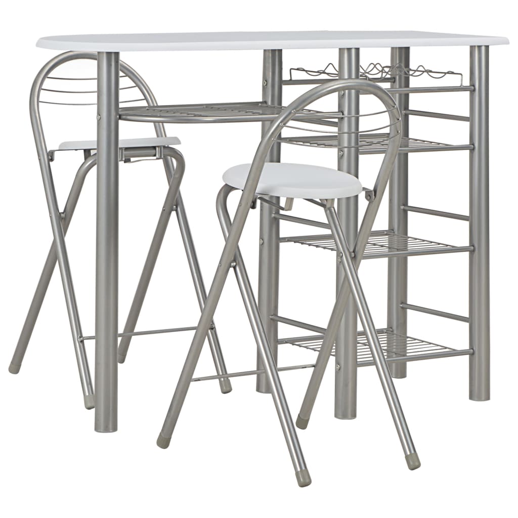 Ensemble de bar avec étagères 3 pcs Bois et acier Blanc Meubles de salle à manger vidaXL   