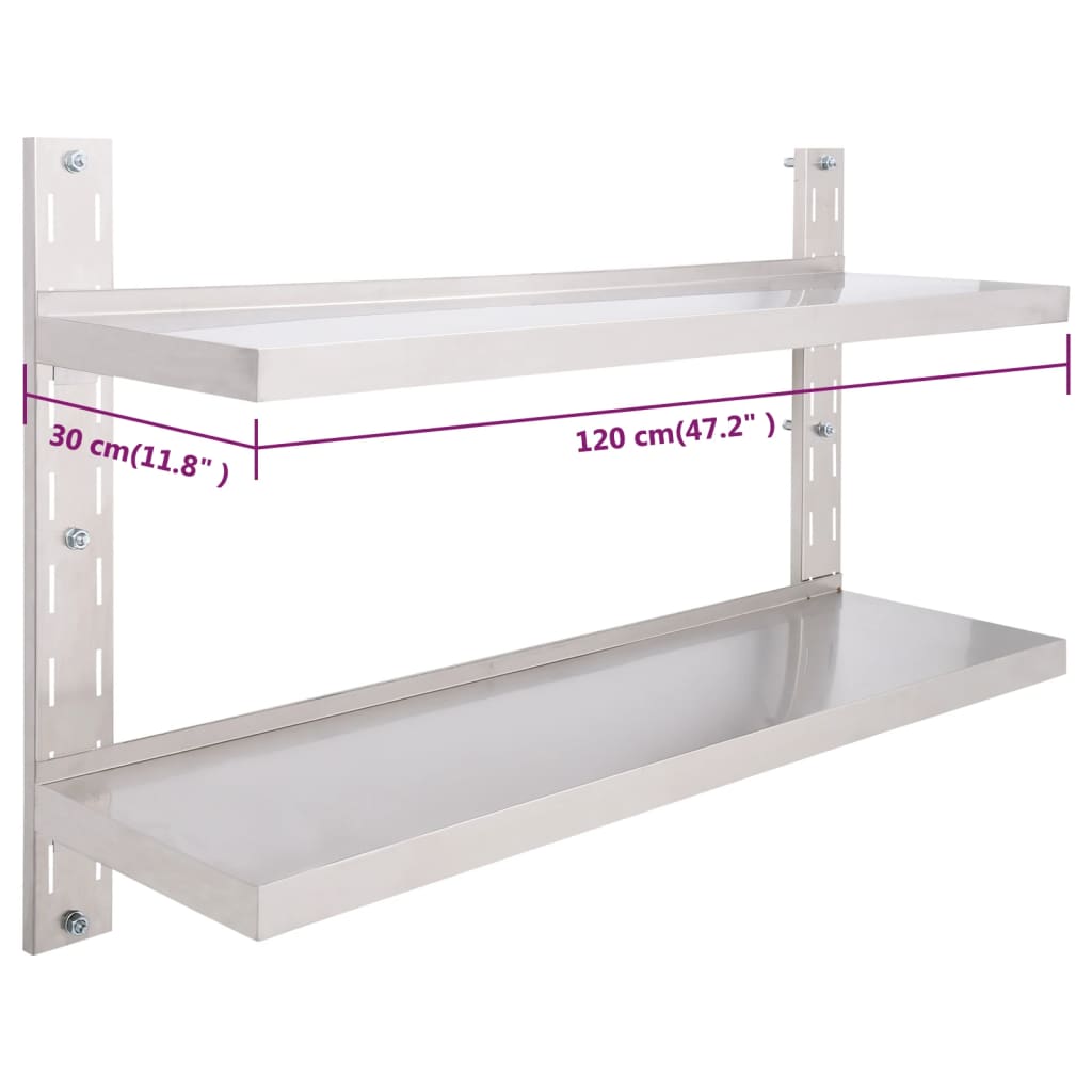 Étagère murale à 2 niveaux Acier inoxydable 120x30 cm Étagères murales & corniches vidaXL   