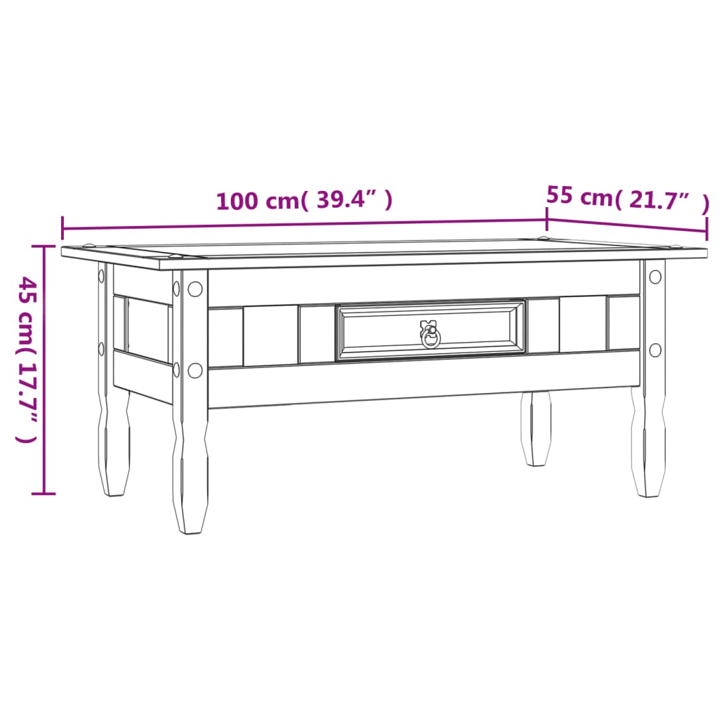 Table basse Pin mexicain Gamme Corona Gris 100x55x45 cm Tables basses vidaXL   