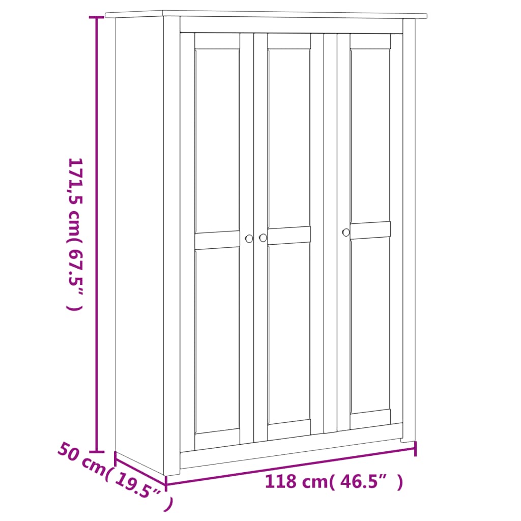 Garde-robe 3 portes Gris 118x50x171,5 cm Pin Assortiment Panama Armoires vidaXL   