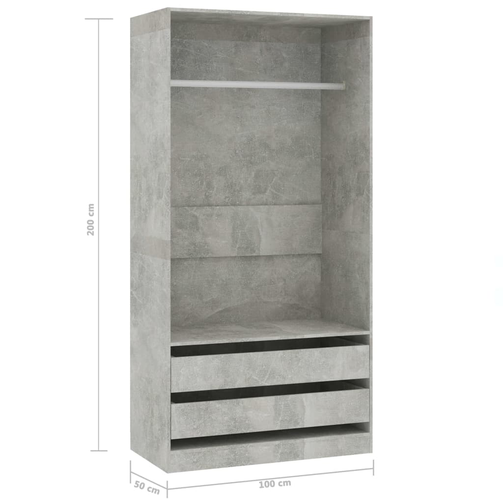 Garde-robe Gris béton 100x50x200 cm Aggloméré Armoires vidaXL   