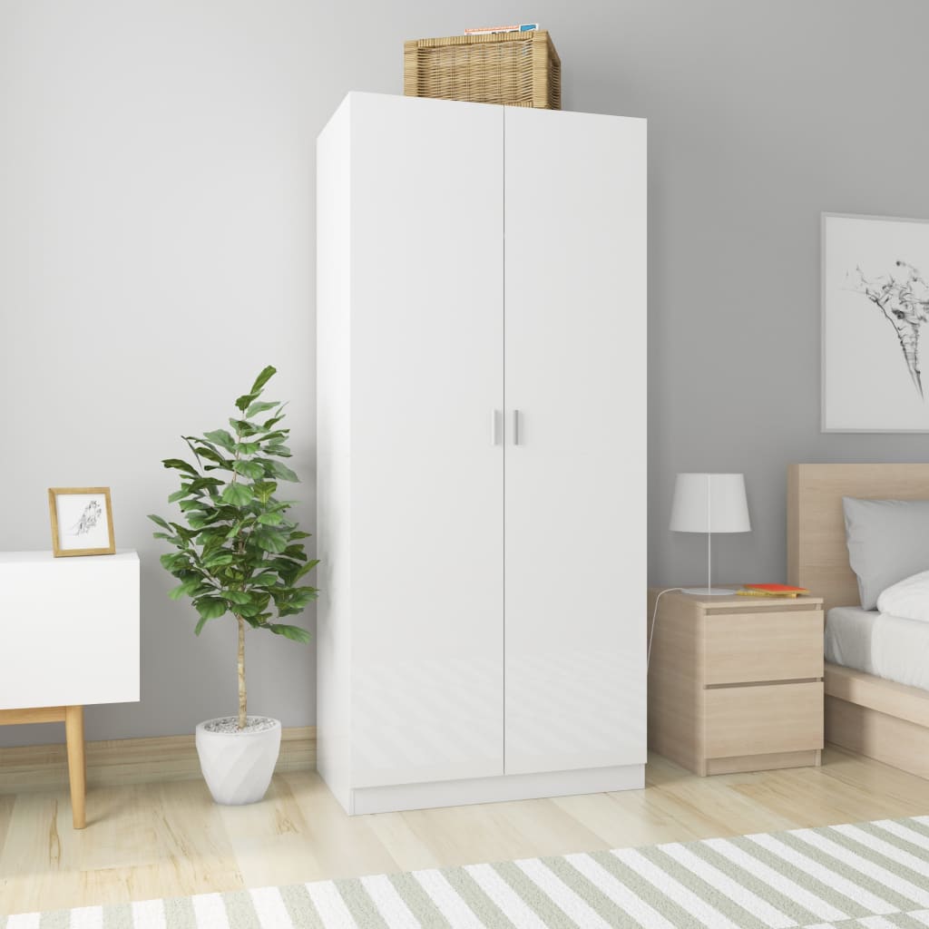 Garde-robe Blanc brillant 90x52x200 cm Aggloméré Armoires vidaXL   