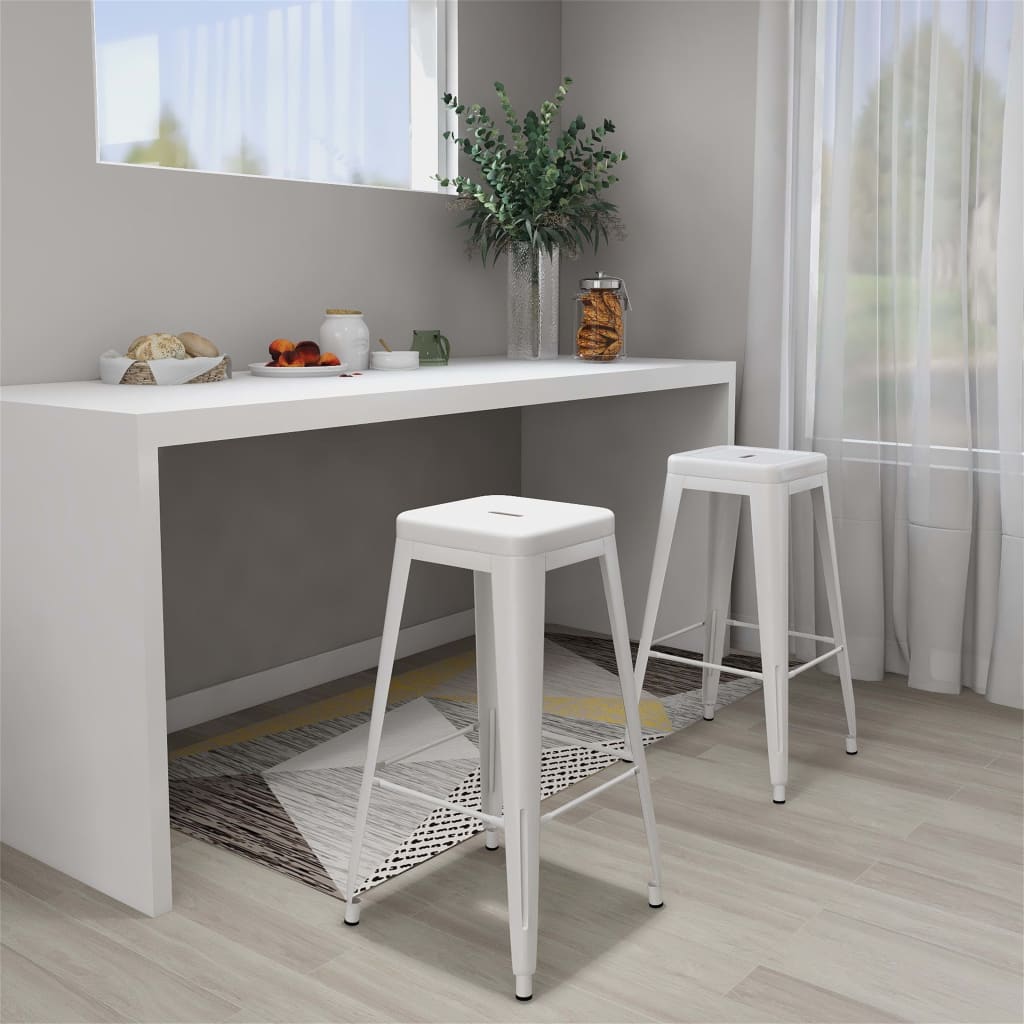 Tabourets de bar empilables lot de 2 blanc Métal Tabourets de bar vidaXL   