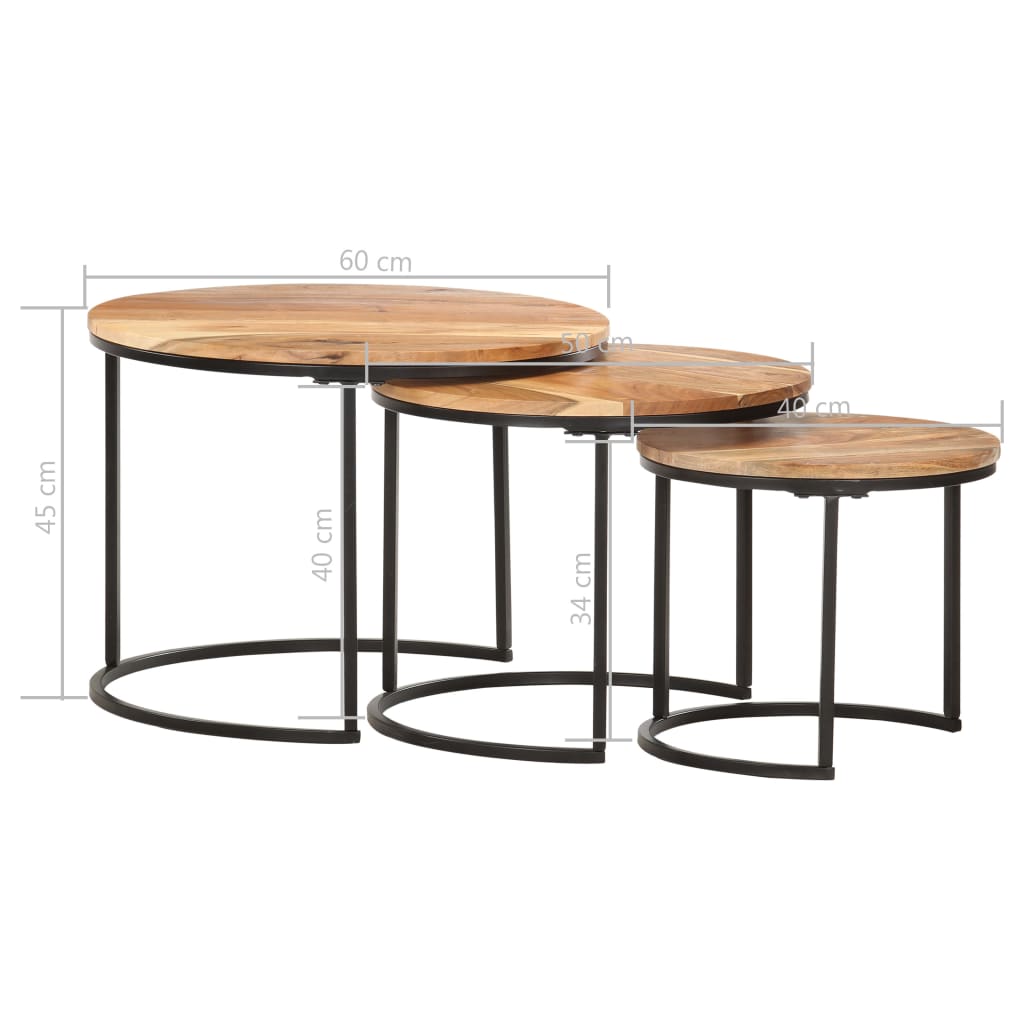 Tables gigognes 3 pcs Bois d'acacia massif Tables basses vidaXL   