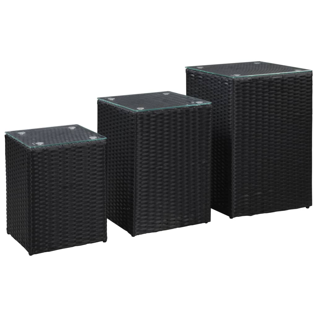 Tables d'appoint 3 pcs et dessus en verre Noir Résine tressée Tables d'appoint vidaXL   